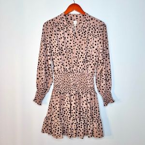 Rebecca Taylor La Vie Le Faune Mini Dress Sz M Smock Cheetah Print Long Sleeve